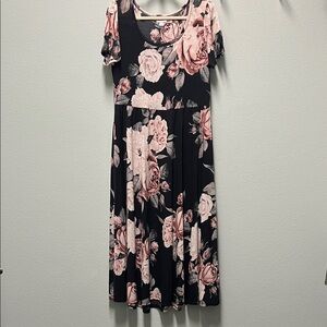Lularoe Riley Floral Black and Pink Women's Dress